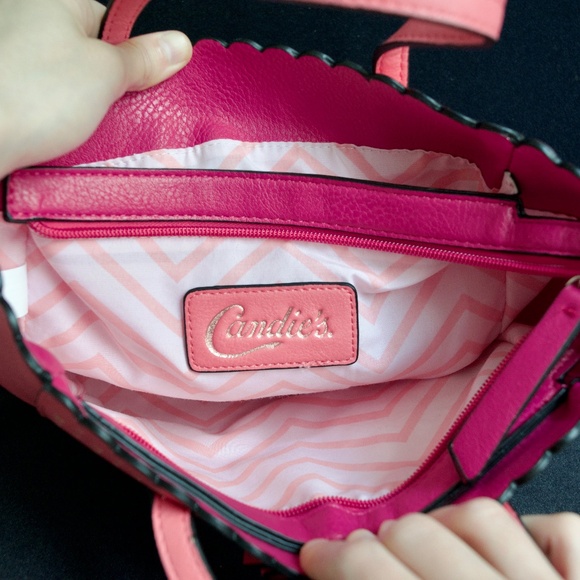 Coral Pink Faux Leather Small Tote Bag Candie’s by Fergie - Picture 14 of 17